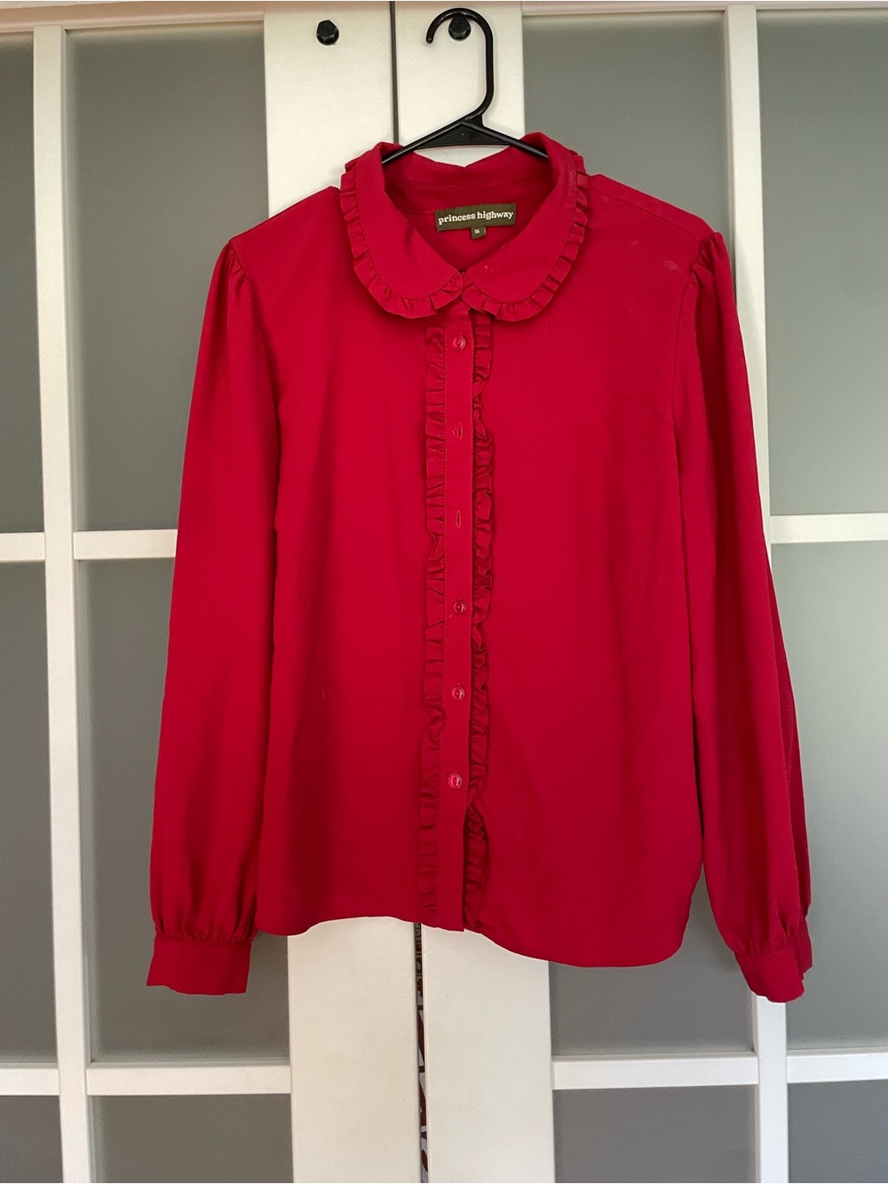 Princess Highway Bright Red Ruffle-Trim Button Down Shirt